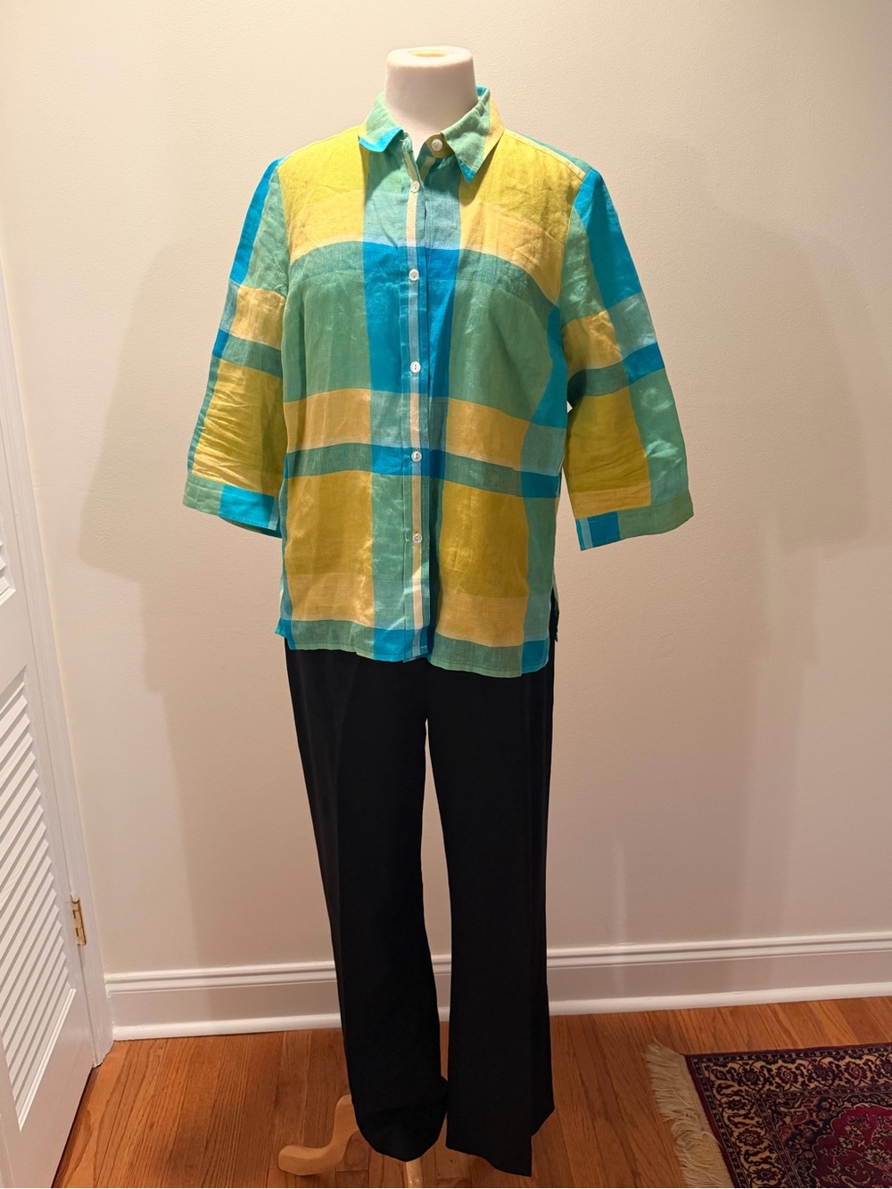 Plaid Button-Down Shirt in Yellow and Teal
